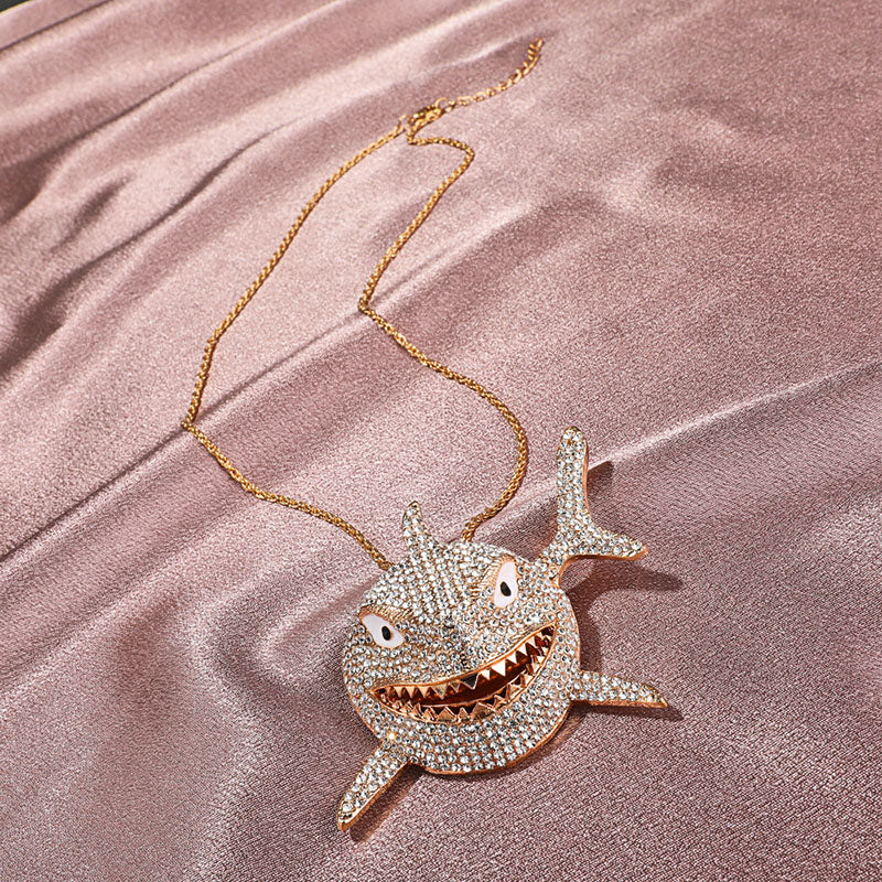 Big Size AAA Zircon Shark Pendant Necklace For Men Hip Hop Bling Jewelry With Chain  Jewelry