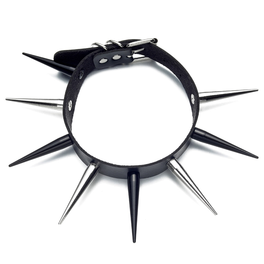 Big Spiked Choker Punk Faux Leather Collar For Women Men Cool Studded Chocker Goth Style Necklace Gothic Accessories