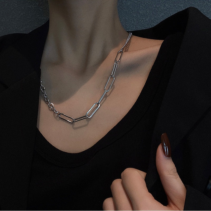 Big Thick Chain Punk Necklace For Women Men Hip Hop 2021 Minimalist Goth Jewelry Unisex Gifts Asymmetry Necklace