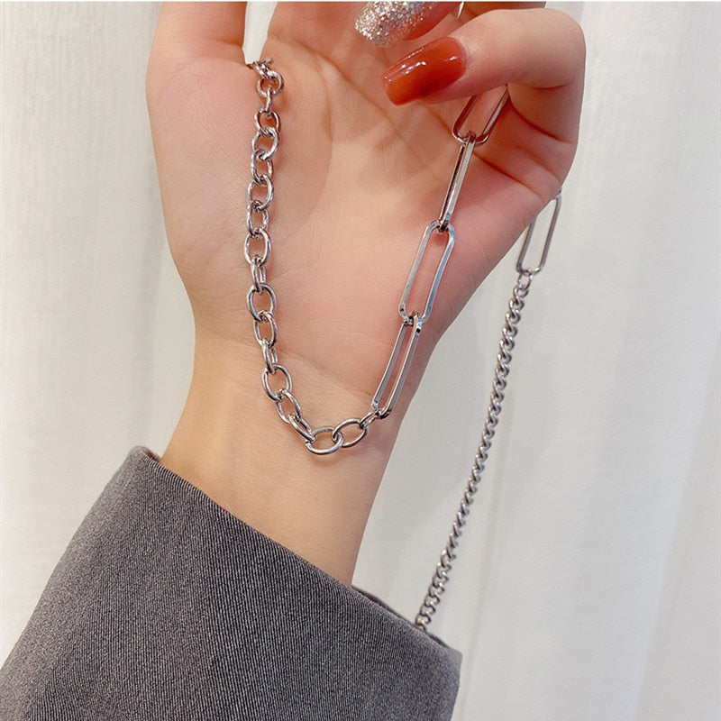 Big Thick Chain Punk Necklace For Women Men Hip Hop 2021 Minimalist Goth Jewelry Unisex Gifts Asymmetry Necklace