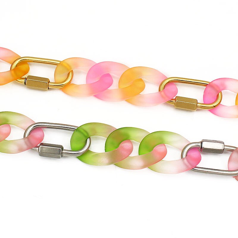 Big Wide Green Pink Colorful Acrylic Cuban Chain Choker Necklace for Women Stainless Steel Carabiner Climbing Lock Party Jewelry