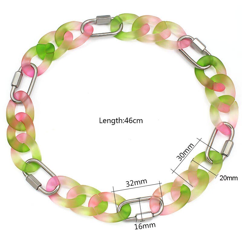 Big Wide Green Pink Colorful Acrylic Cuban Chain Choker Necklace for Women Stainless Steel Carabiner Climbing Lock Party Jewelry