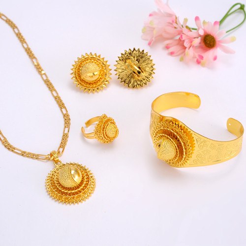 Big ethiopian Bridal Wedding gold Jewelry set Necklace/Hair Piece/Bangle/Hair Pin/Earrings/Ring Eritrea Habesha African