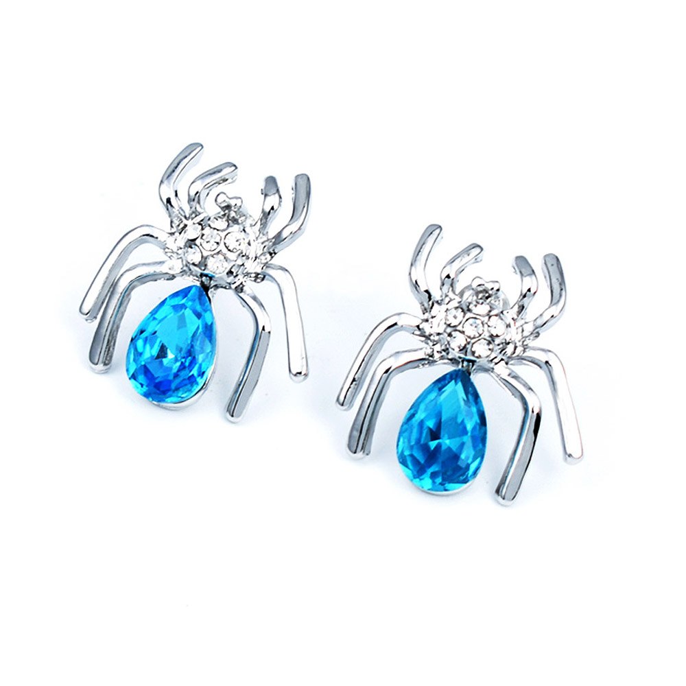 Cute Crystal Spider Shape Stud Earrings For Women Female Silver Color Red Blue White Ear Studs Simple Jewelry