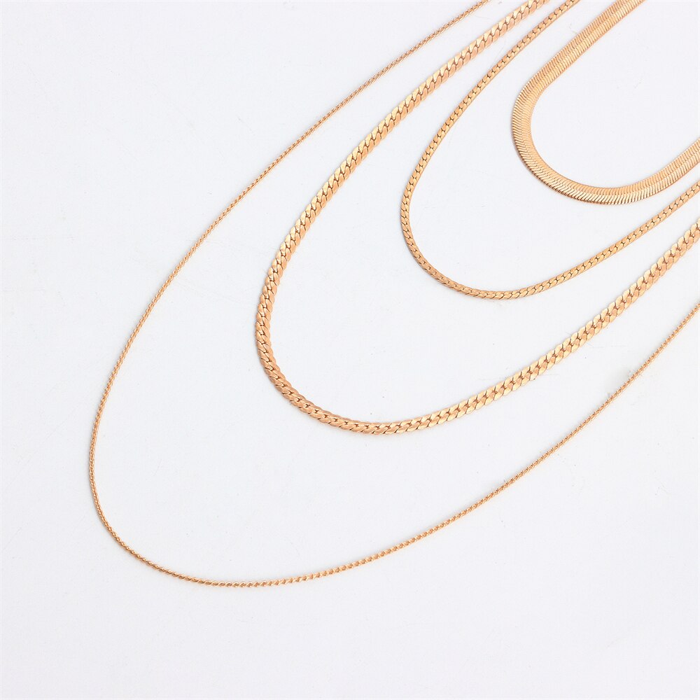 Biokia Multilayer HipHop Necklace Choker For Women Statement Gold Color Simple Snake Bone Chain Personality Neck Female Jewelry