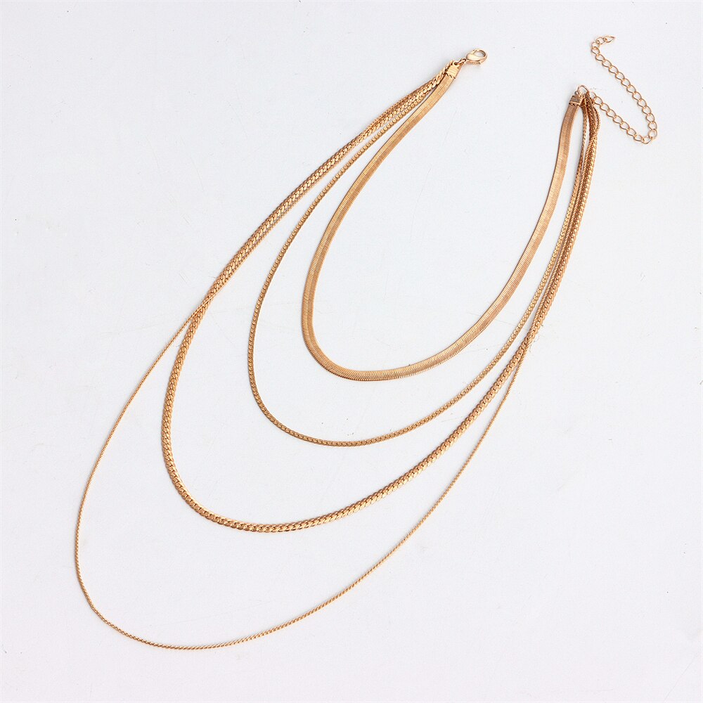 Biokia Multilayer HipHop Necklace Choker For Women Statement Gold Color Simple Snake Bone Chain Personality Neck Female Jewelry