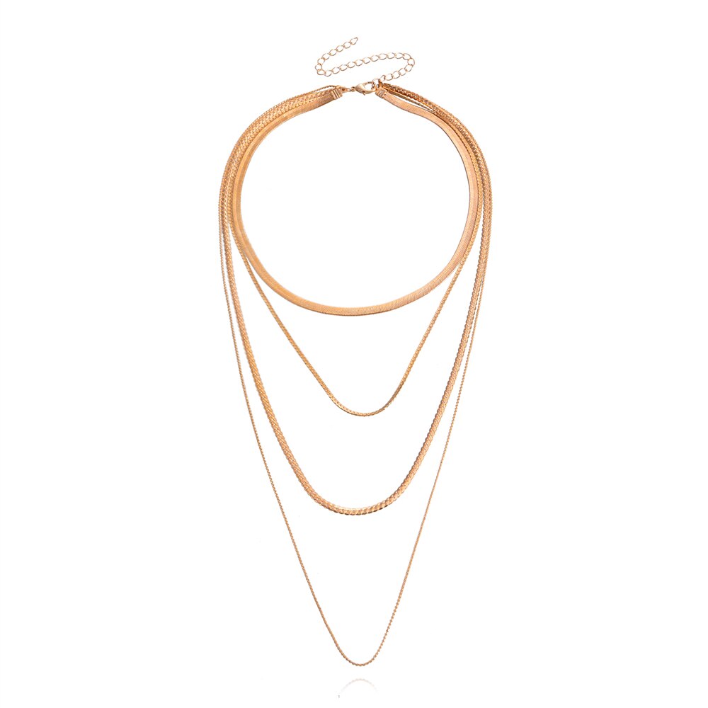 Biokia Multilayer HipHop Necklace Choker For Women Statement Gold Color Simple Snake Bone Chain Personality Neck Female Jewelry
