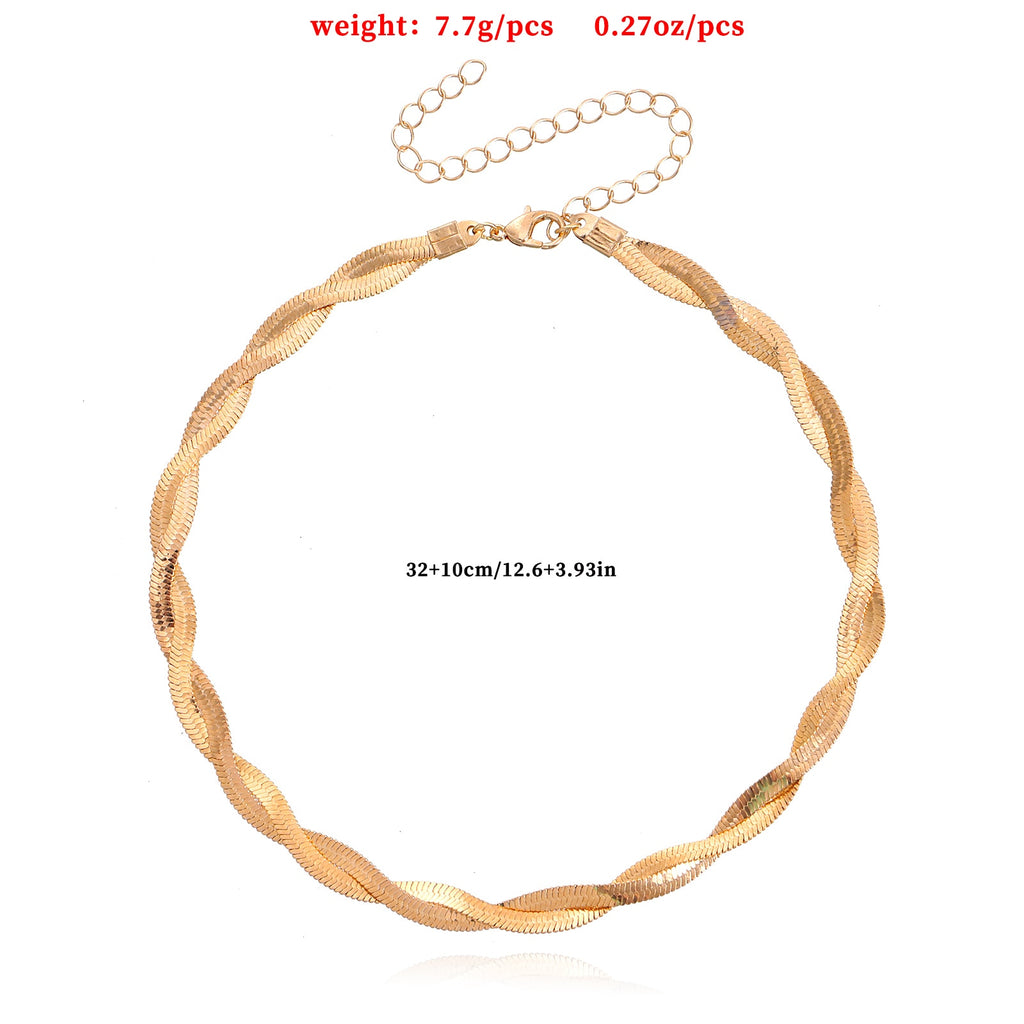 Biokia Statement Hip-Hop Necklace For Women Jewelry With Geometric Gold Color Simple Snake Bone Twist Chain Personality Neck