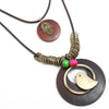 Bird Hamsa  Long Round Wood Vintage Alloy Charms Pendant Leather Necklace Women Men Sweater Chain Jewelry
