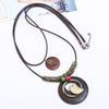 Bird Hamsa  Long Round Wood Vintage Alloy Charms Pendant Leather Necklace Women Men Sweater Chain Jewelry