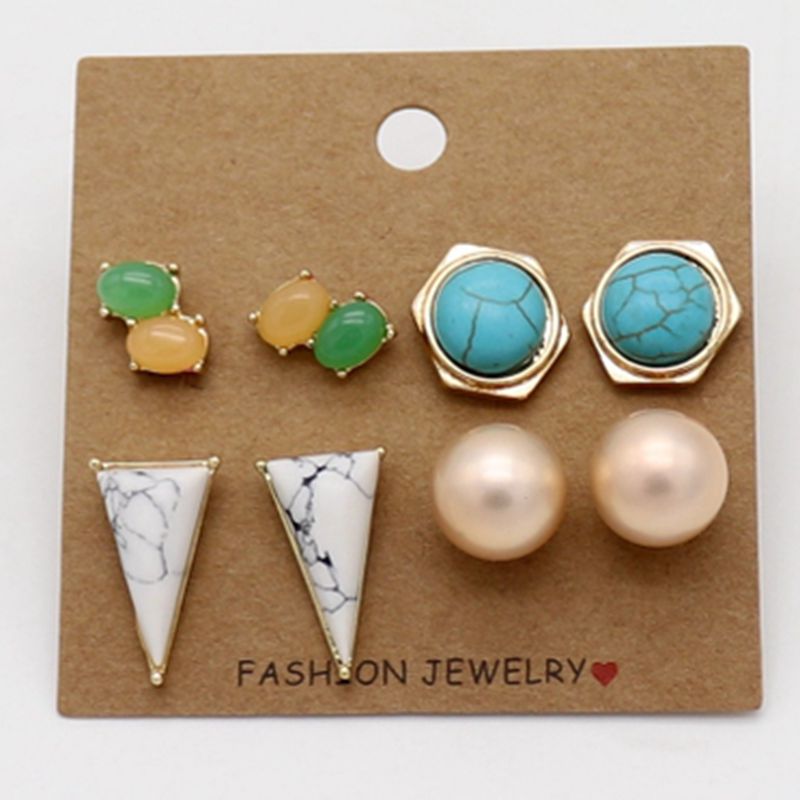 Birthd party for new fashion women jewelry girls 2020: pearl earrings green and pink green mix set 4 pairs/set earrings.