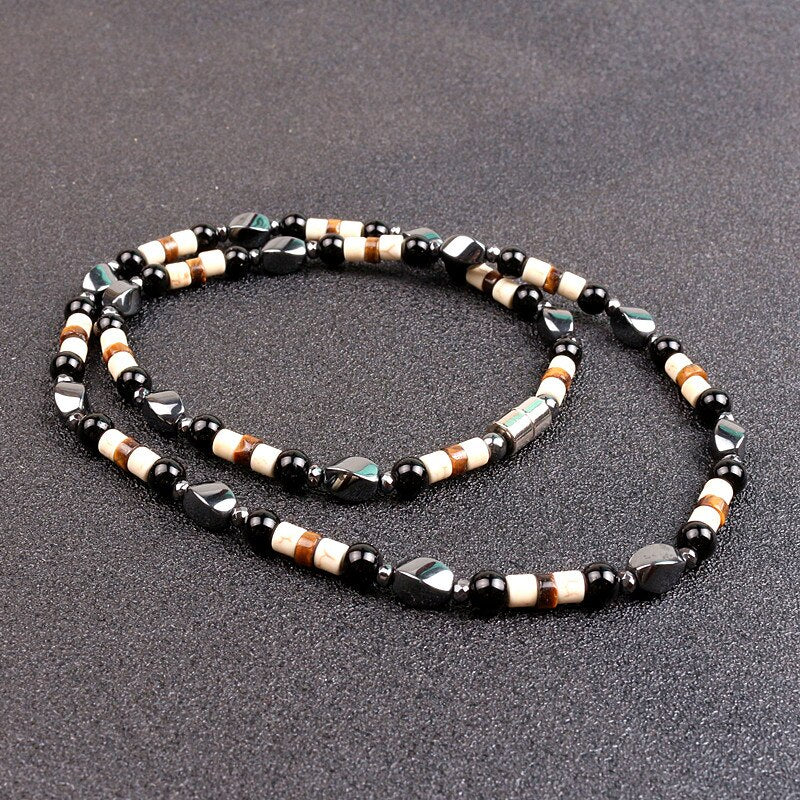 Black 6mm Stones Bead with Hematite spacer beads Surfer Necklace for men tribal jewelry