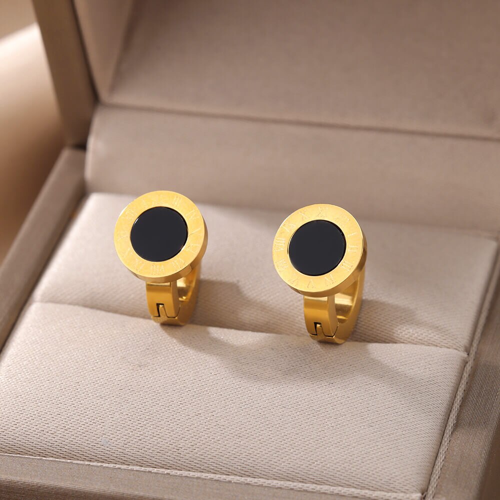 Black Acrylic Roman Numer Earrings for Women Stainless Steel Gold Color Earrings Romantic Couple Wedding Jewerly Christmas Gifts