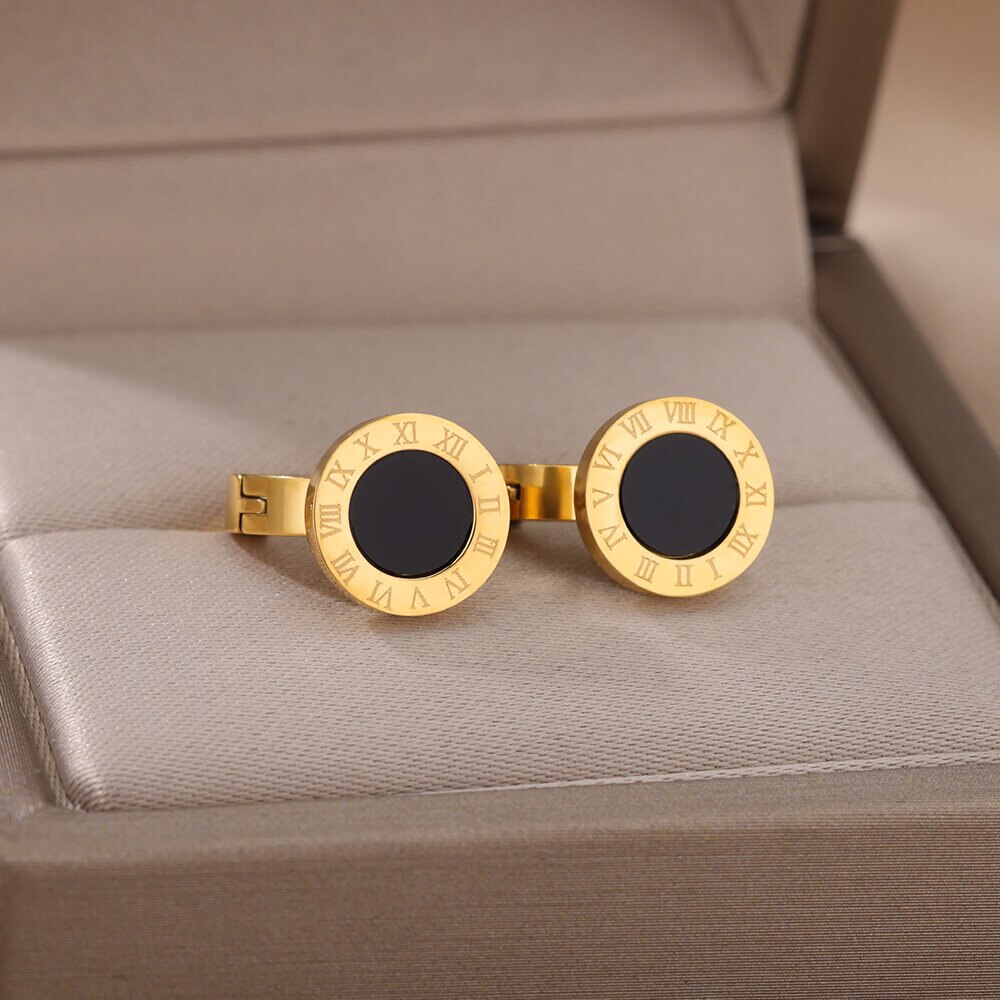 Black Acrylic Roman Numer Earrings for Women Stainless Steel Gold Color Earrings Romantic Couple Wedding Jewerly Christmas Gifts