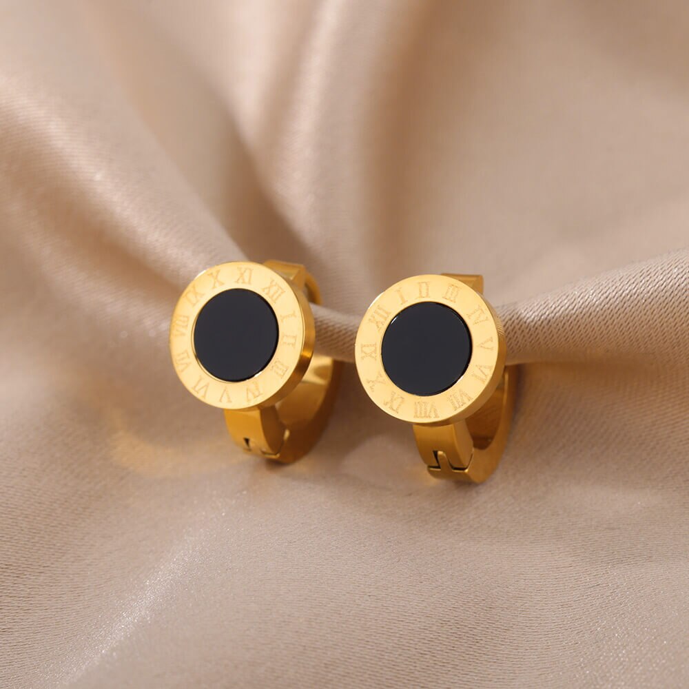 Black Acrylic Roman Numer Earrings for Women Stainless Steel Gold Color Earrings Romantic Couple Wedding Jewerly Christmas Gifts