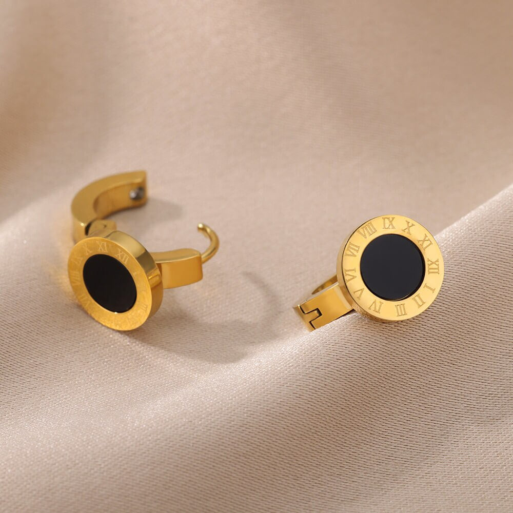 Black Acrylic Roman Numer Earrings for Women Stainless Steel Gold Color Earrings Romantic Couple Wedding Jewerly Christmas Gifts