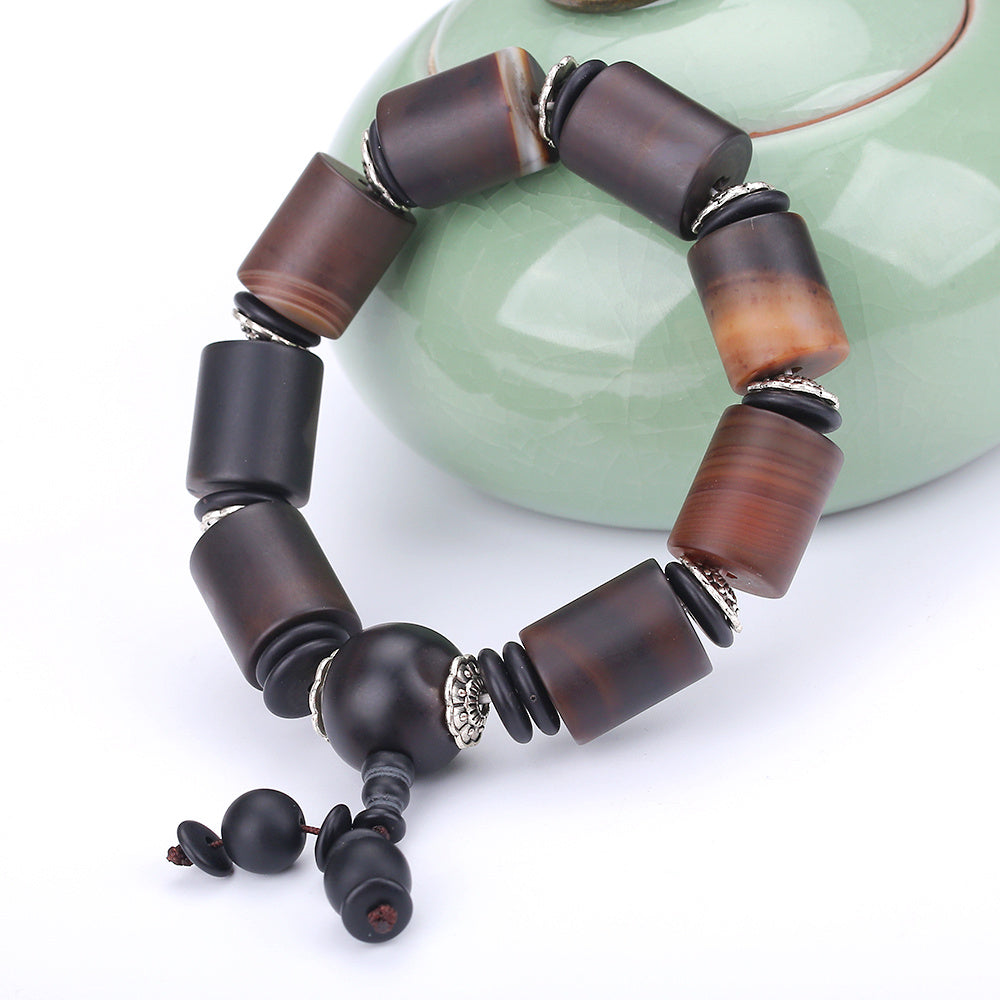 Black Agate Bracelets Men Natural Chalcedony Jewelry Tibetan Dzi Bead Bracelet Ethnic Style Great Quality Healing Bracelet Party