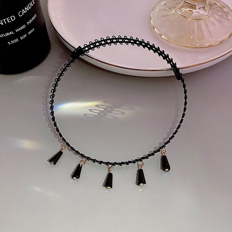 Black Beads Vintage Chokers For Women French Romantic Clavicle Chain Party Gift Simple Tassel Necklaces Prom Accessories