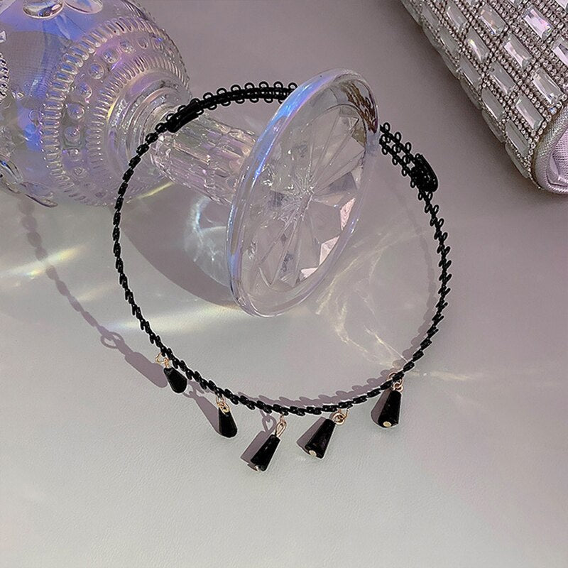 Black Beads Vintage Chokers For Women French Romantic Clavicle Chain Party Gift Simple Tassel Necklaces Prom Accessories