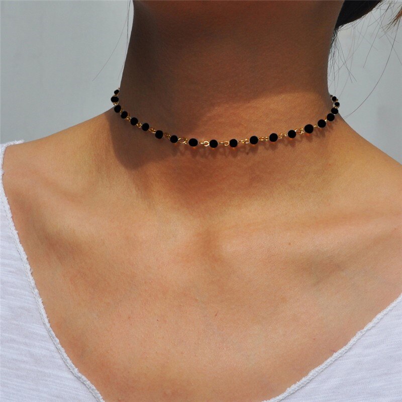 Black Beads Women Neck Chain Kpop Pearl Choker Necklace Gold Color Goth Chocker Jewelry On The Neck Pendant 2021 Collar For Girl