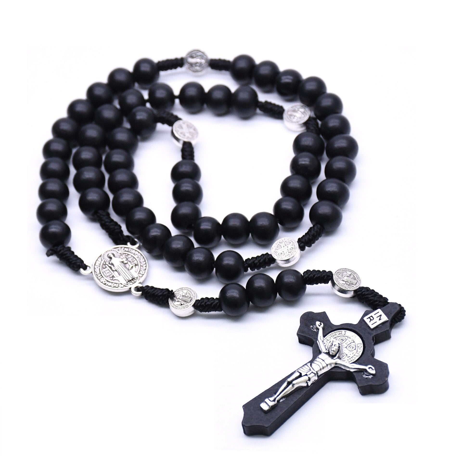 Black Brown Cross Necklace Handmade Wooden Beads Catholic Rosary Neck for Men Woman Christ Prayer Religious Jewelry