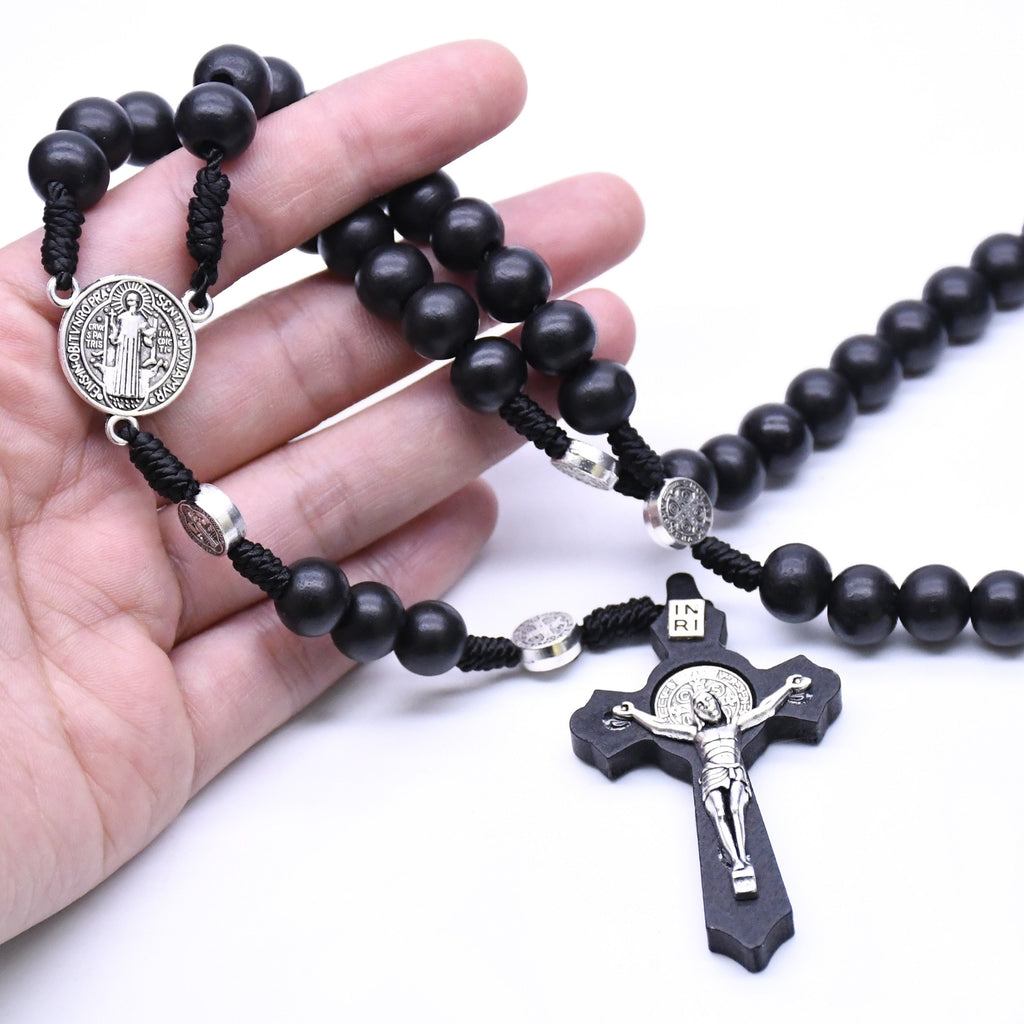 Handmade Wooden Beads Catholic Rosary Necklace with Cross