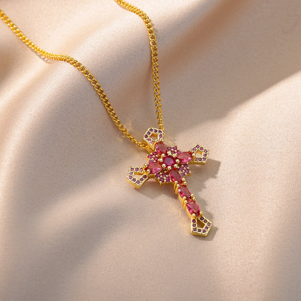 Black Color Cross Pendant Necklace for Women Cuban Chains Stainless Steel Necklaces Jesus Religious Couple Aesthetic Jewelry