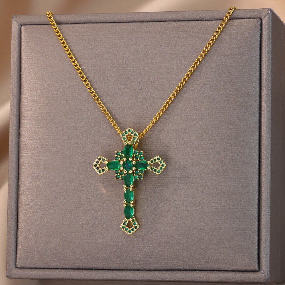 Black Color Cross Pendant Necklace for Women Cuban Chains Stainless Steel Necklaces Jesus Religious Couple Aesthetic Jewelry