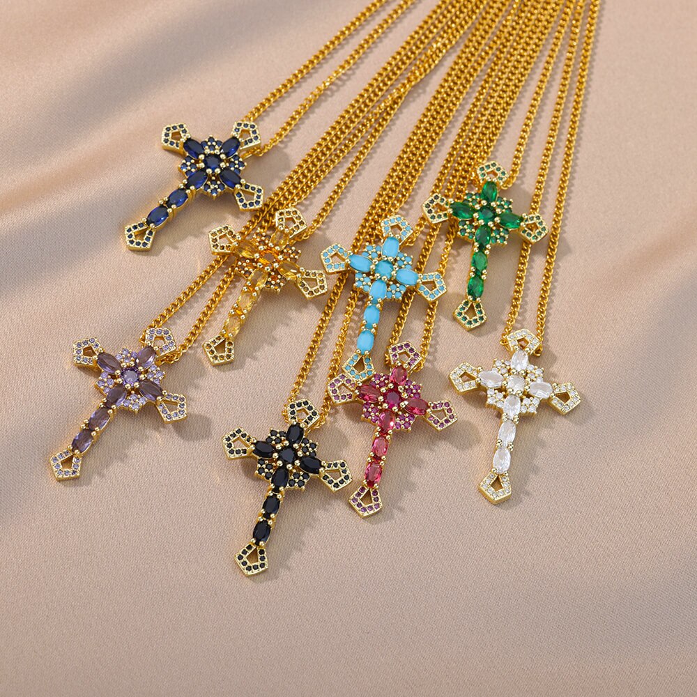 Black Color Cross Pendant Necklace for Women Cuban Chains Stainless Steel Necklaces Jesus Religious Couple Aesthetic Jewelry