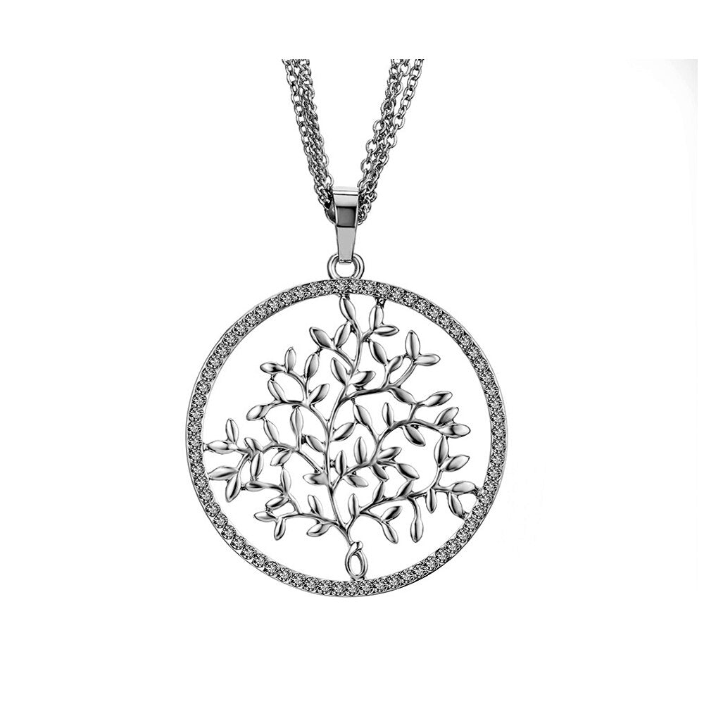 Black Color Tree Of Life For Woman Big Crystal Pendant Long Three-Layer Chain Necklaces Woman Charms Jewelry Accessories 2022