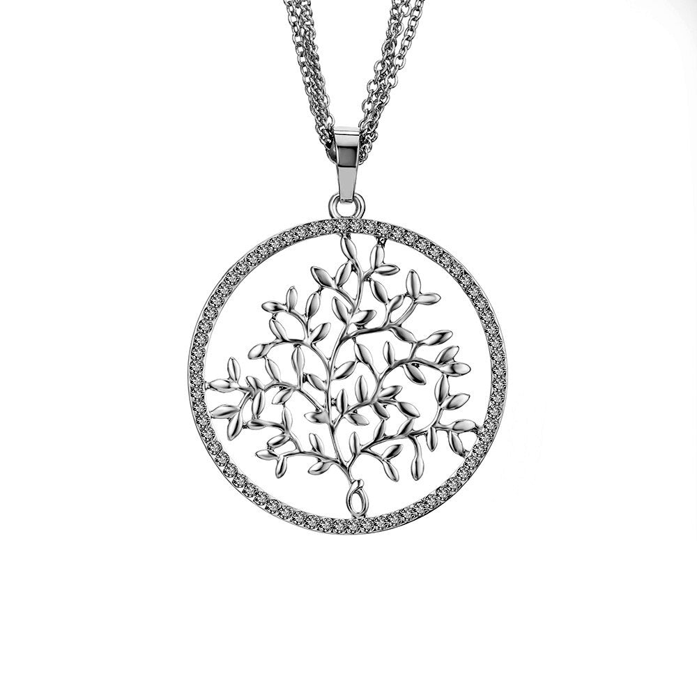 Black Color Tree Of Life For Woman Big Crystal Pendant Long Three-Layer Chain Necklaces Woman Charms Jewelry Accessories 2022