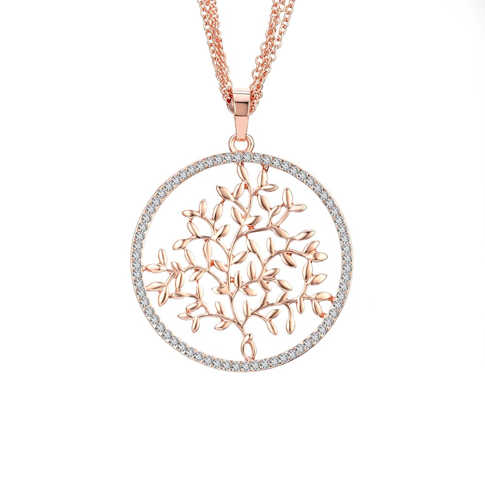 Black Color Tree Of Life For Woman Big Crystal Pendant Long Three-Layer Chain Necklaces Woman Charms Jewelry Accessories 2022