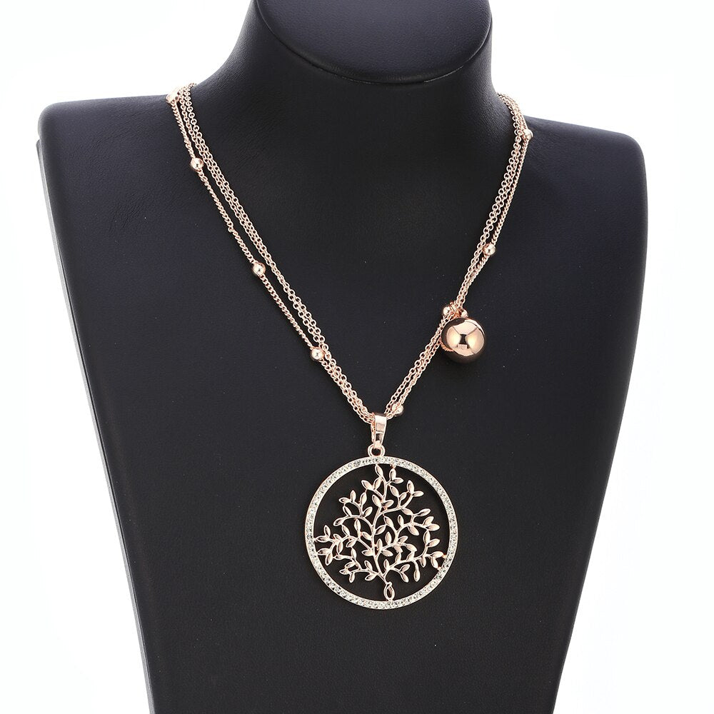 Black Color Tree Of Life For Woman Big Crystal Pendant Long Three-Layer Chain Necklaces Woman Charms Jewelry Accessories 2022