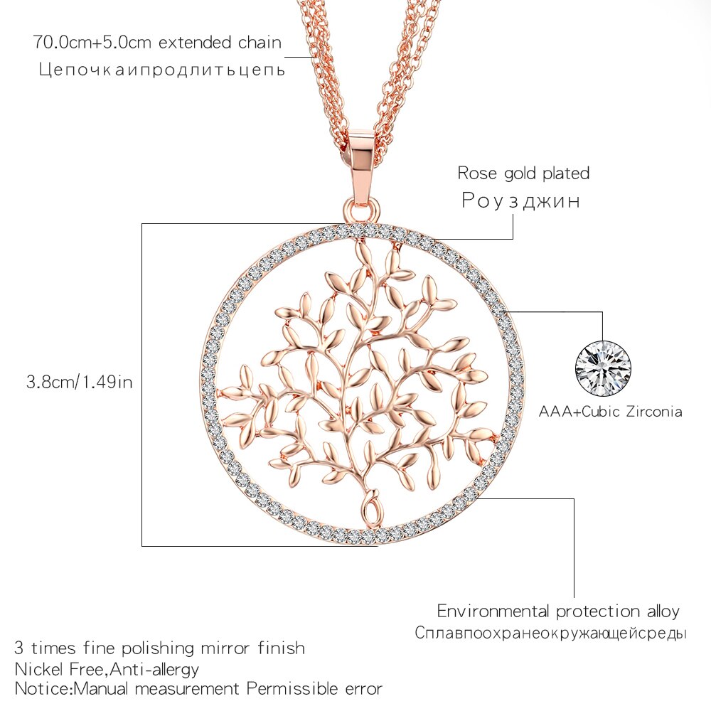 Black Color Tree Of Life For Woman Big Crystal Pendant Long Three-Layer Chain Necklaces Woman Charms Jewelry Accessories 2022