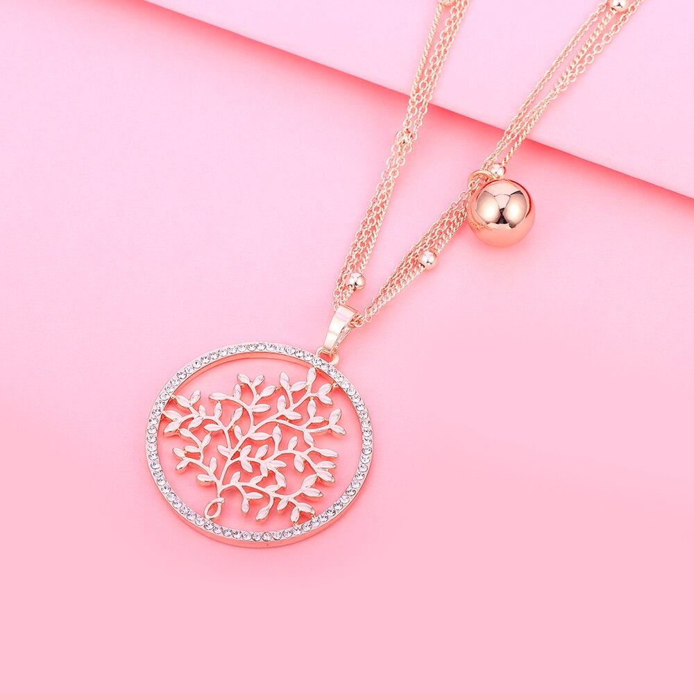 Black Color Tree Of Life For Woman Big Crystal Pendant Long Three-Layer Chain Necklaces Woman Charms Jewelry Accessories 2022