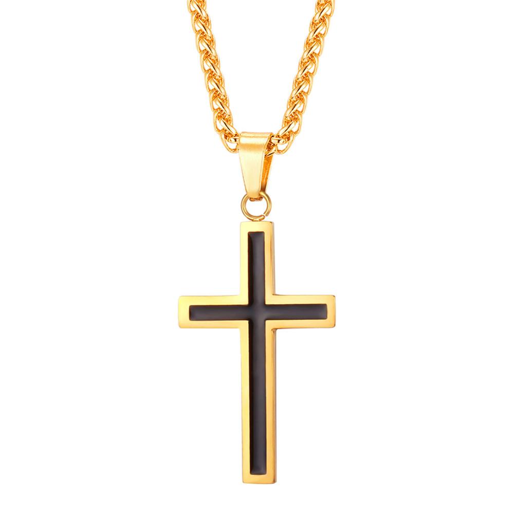 Black Cross Pendant Necklace For Men Stainless Steel/Gold Color Chain For Men Christian Jewelry Simple Cross Necklace GP952H