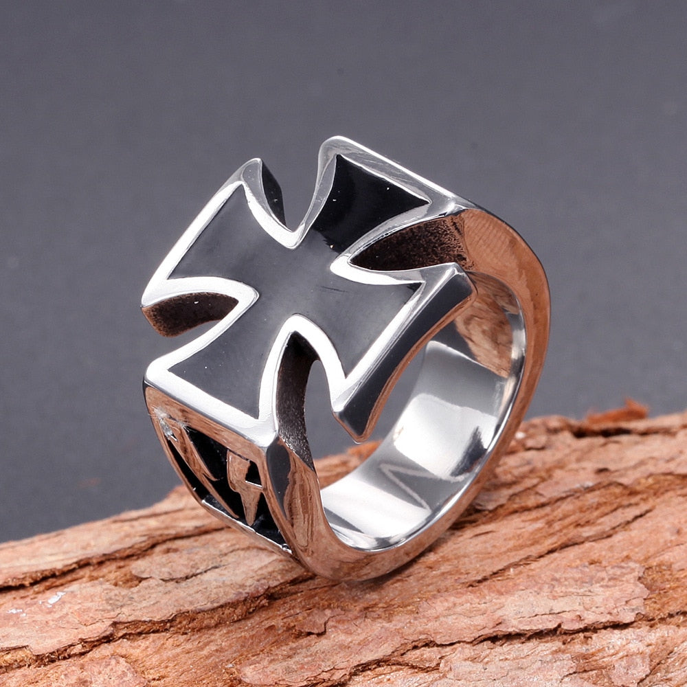 Black Cross Shape Ring Men's Ring Metal Electro-Optical Pattern Ring Accessories Party Jewelry Size 7-12