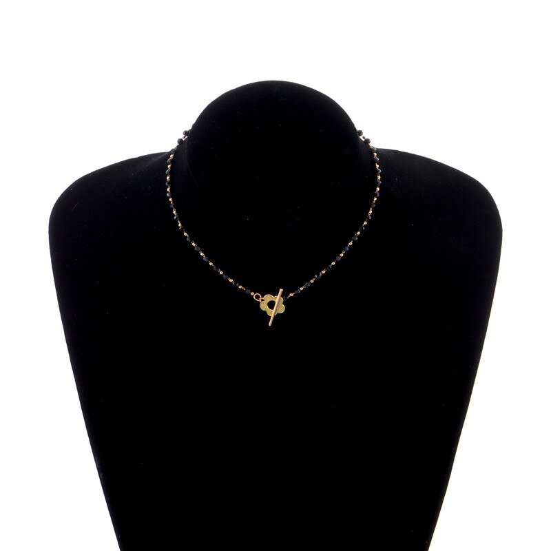 Black Crystal Beads Chain Chokers Necklaces For Women Gold Color Clavicle Charm Necklace Handmade Bohemian Jewelry Accessories