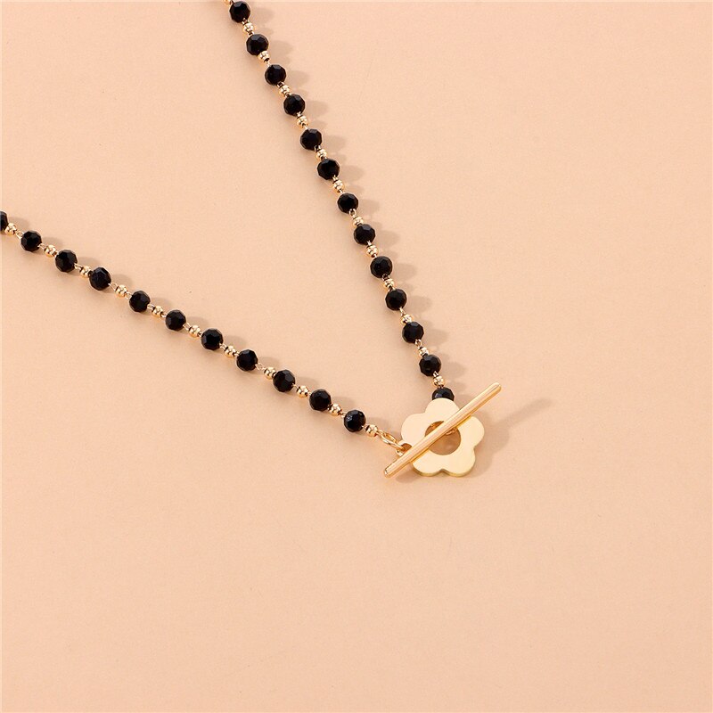 Black Crystal Beads Chain Chokers Necklaces For Women Gold Color Clavicle Charm Necklace Handmade Bohemian Jewelry Accessories