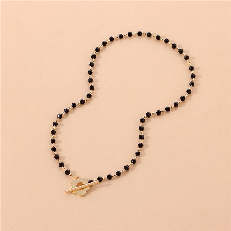Black Crystal Beads Chain Chokers Necklaces For Women Gold Color Clavicle Charm Necklace Handmade Bohemian Jewelry Accessories