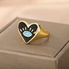 Black Enamel Heart Rings for Women Open Adjustable Stainless Steel Evil Eye Ring 2023 Trend Couple Party Jewelry anillos mujer