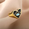 Black Enamel Heart Rings for Women Open Adjustable Stainless Steel Evil Eye Ring 2023 Trend Couple Party Jewelry anillos mujer