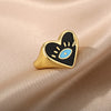 Black Enamel Heart Rings for Women Open Adjustable Stainless Steel Evil Eye Ring 2023 Trend Couple Party Jewelry anillos mujer