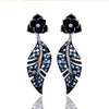 Black Flower Crystal Leaf Design Drop Earrings 2020 New Trendy Silver Drop Earrings Personality Statement Jewelry for Women