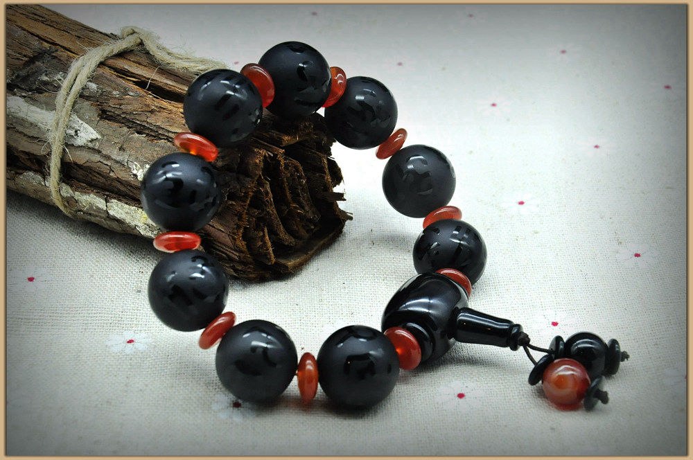 Black Frosted Agate Stone Six Words Of Mantra Bracelet Bracelets Pulseras Para Las Mujeres Obsidian Unisex Crystals Garnets New
