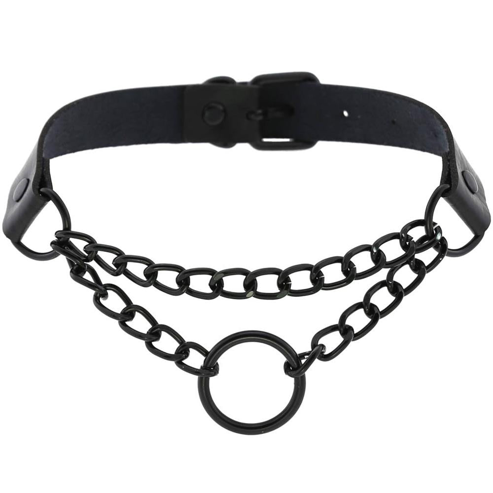 Black Gothic O Chain choker collar harajuku Punk Choker women girls black leather chocker emo Kawaii witch jewelry