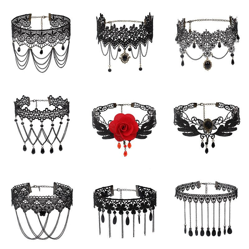 Black Gothic Women's Necklace Necklace Collar Chic Black Short Lace Glamour Woman Neck Choker Jewelry