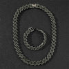 Black Hip Hop Miami Curb Cuban Chain Iced Out Rhinestones Necklace & Bracelet Chaine Homme Rapper Jewelry For Men Freeshipping