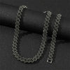 Black Hip Hop Miami Curb Cuban Chain Iced Out Rhinestones Necklace & Bracelet Chaine Homme Rapper Jewelry For Men Freeshipping