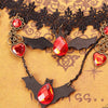 Black Hollow Velvet Chokers Bats Lace Necklace Heart Rhinestone Charm Statement Chain Necklaces For Women Halloween Jewelry Gift